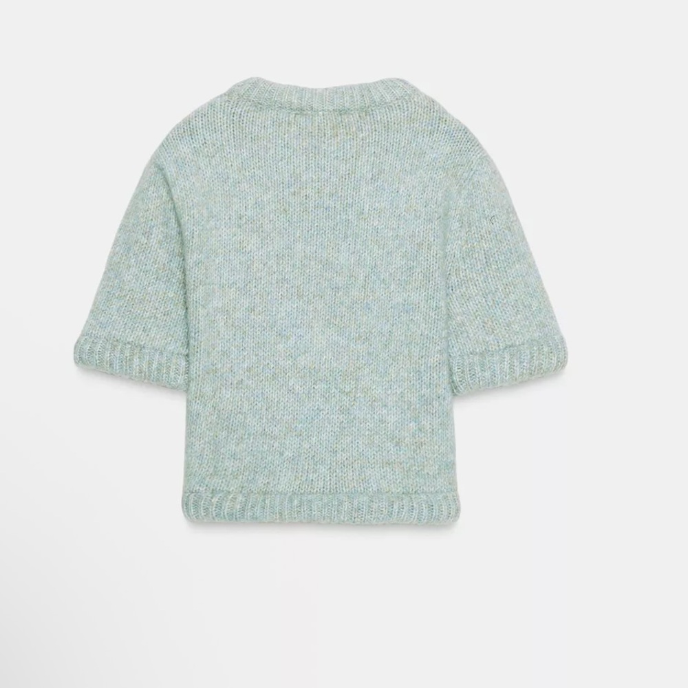Zara NWT light blue short sleeve knit sweater top - Picture 6 of 7